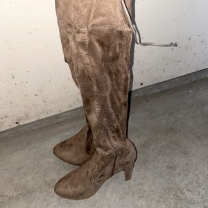 Tan suede over knee boots